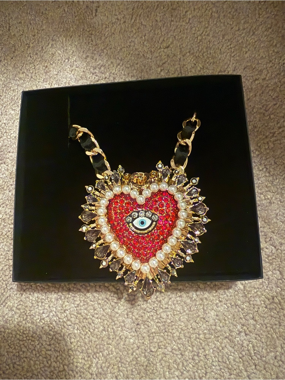 Betsey Johnson NWT Gold Heart Pendant Necklace with Red Crystal & Evil Eye